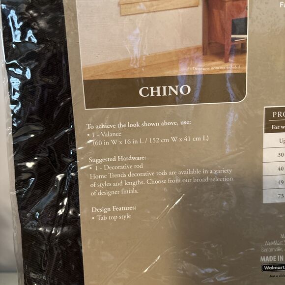 Home Trends Tab Top Black Soot Chino One Valance 60" X 16" L -Kitchen, Bath- NIP - Picture 5 of 8